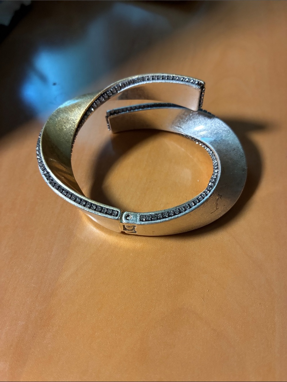 Zara Silver Crossover Cuff Bracelet with Black Crystal Trim